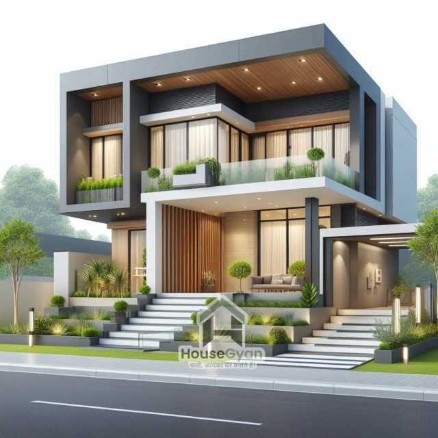 Modern First Floor Front Home Elevation: Style and Functionality Combined