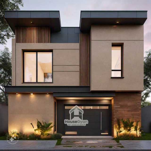 24X50 Double Storey 3D Front House Elevation Design