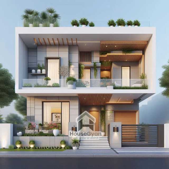 35x55 First Floor 3D Front House Elevation Design