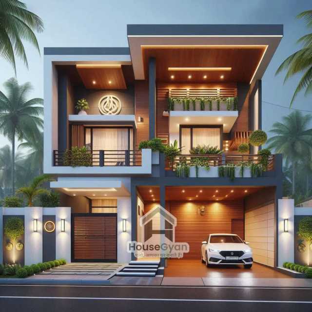 25x20 First Floor 3D Front House Elevation Design