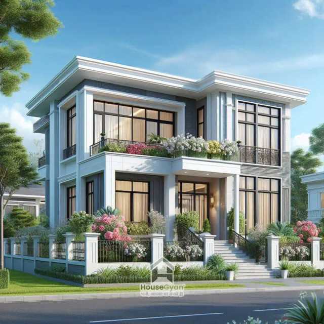 48x50 Duplex 3D Front House Elevation Design