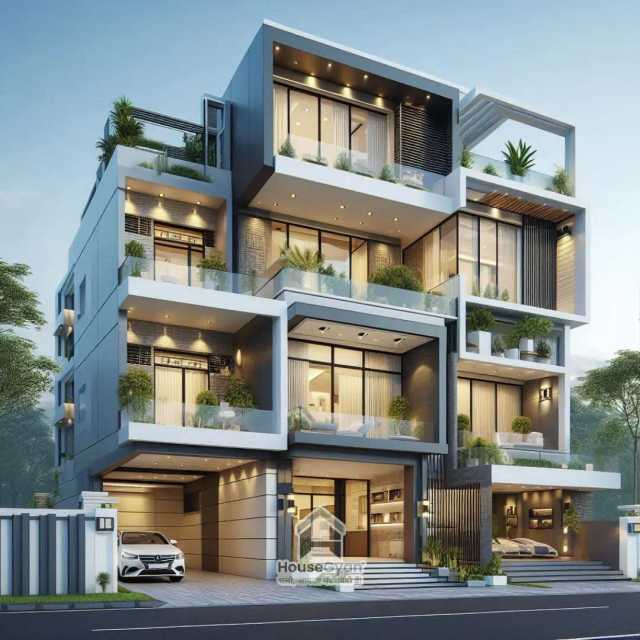 40X65 Fourth Floor 3D Front House Elevation Design