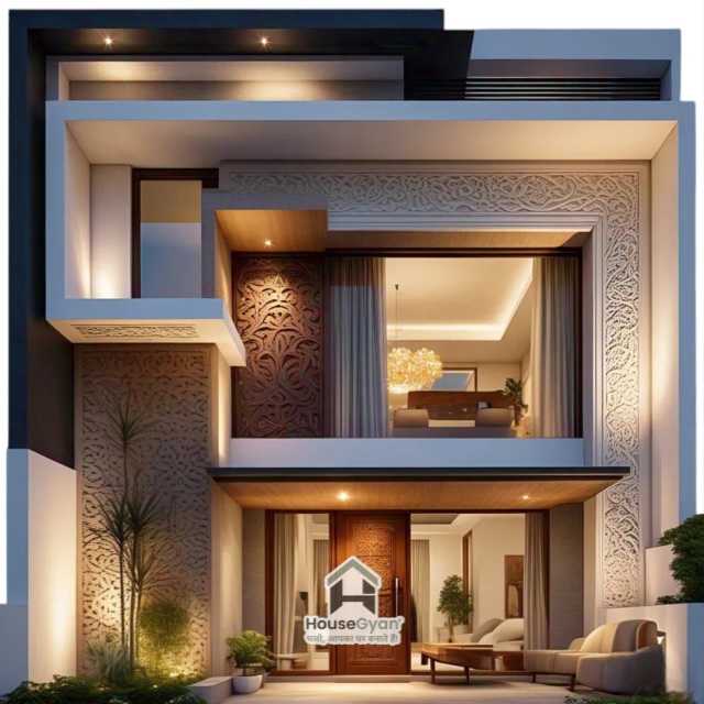 32X50 Double floor 3D Front House Elevation Design