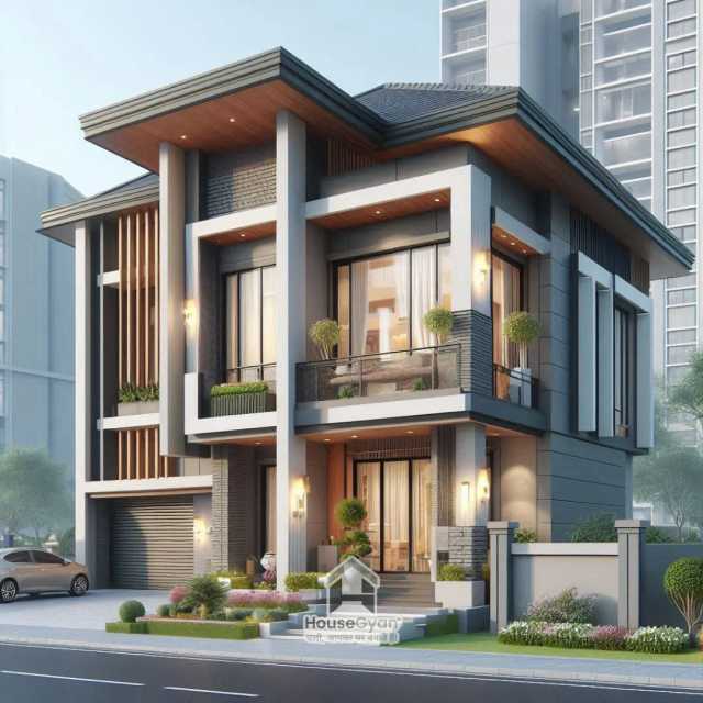 40X30 Double Storey 3D Front House Elevation Design
