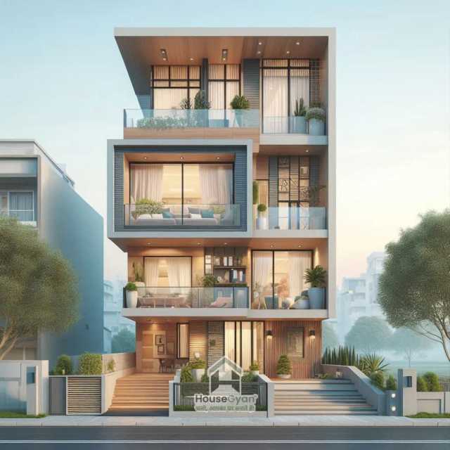 24X36 Fourth Storey 3D Front House Elevation Design