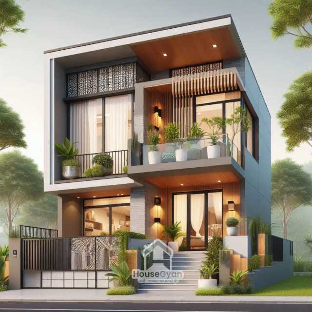 35X45 First Floor 3D Front House Elevation Design	