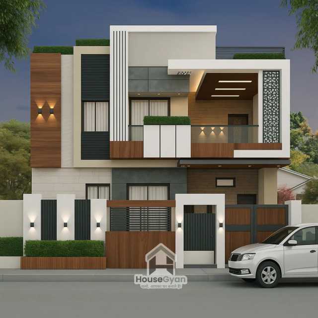 40X60 First Floor 3D Front House Elevation Design