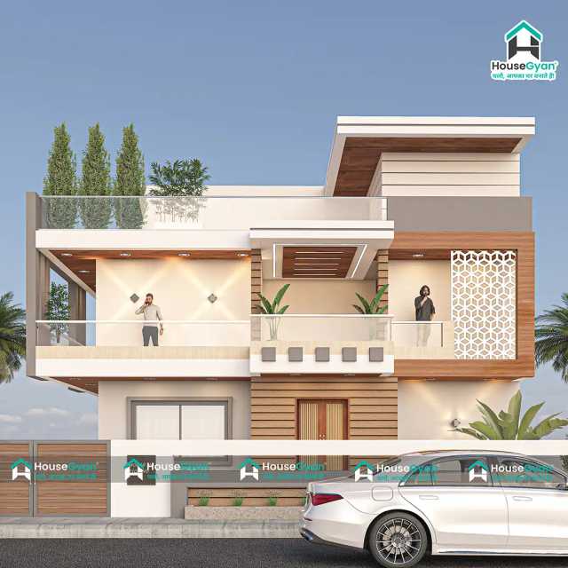 50X61 South Facing 3BHK Double Storey House Front Elevation Design