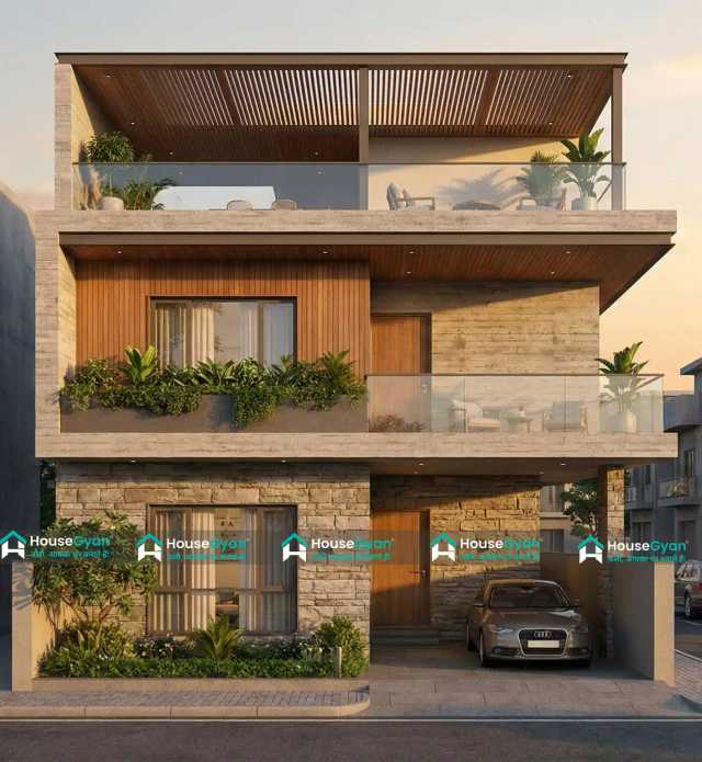 Modern 3 Storey House Front Elevation Design