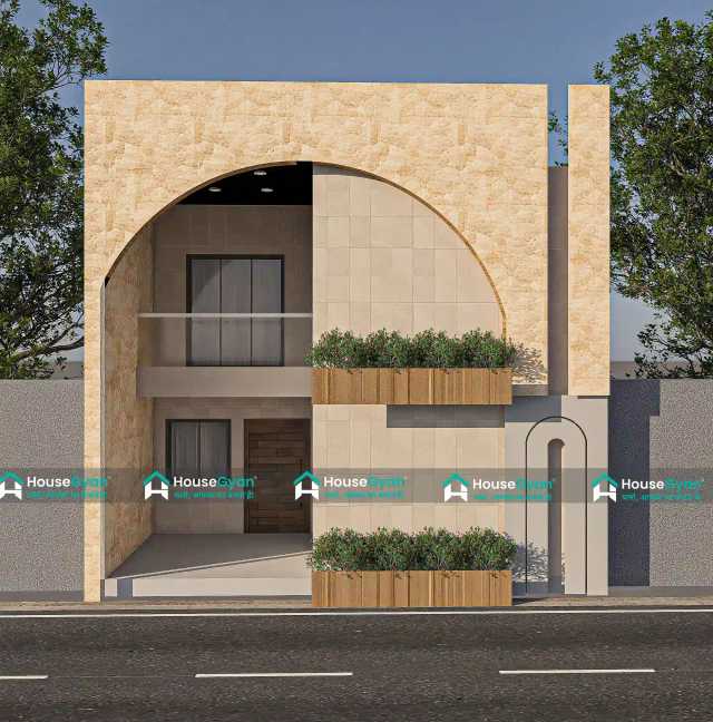 25x50 G+1 3D Front House Elevation Design