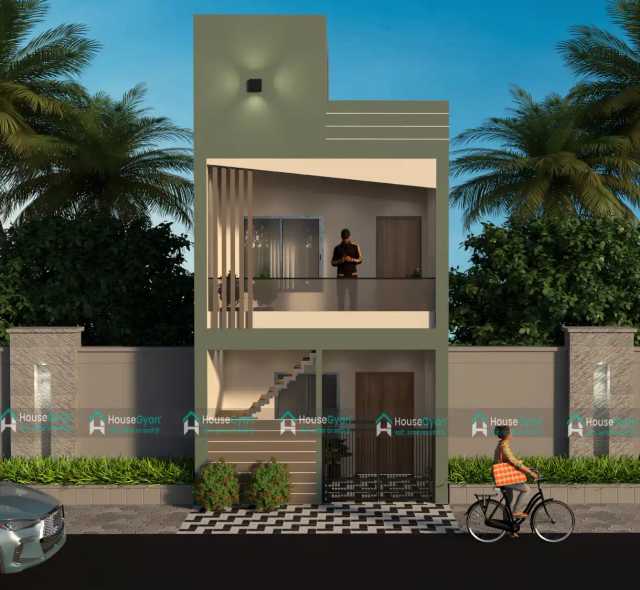 Modern 15X60 House Elevation Design with Tapered Slab Design