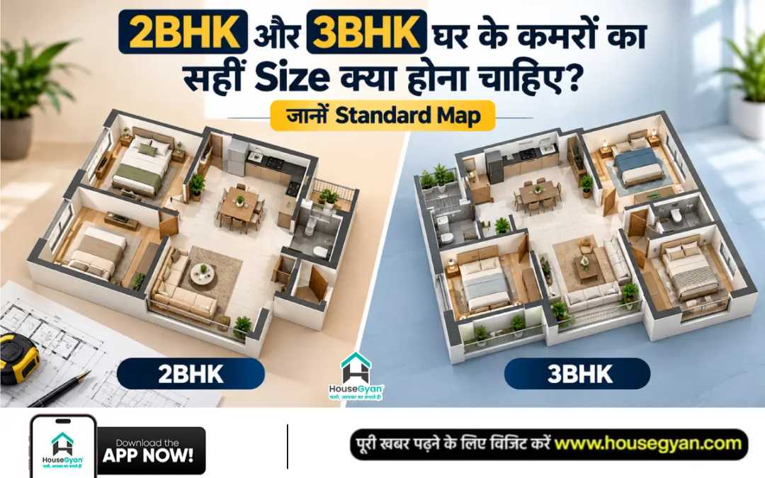 2BHK और 3BHK घर के कमरों का size
