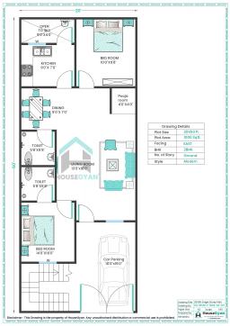 20X50 East Facing 2BHK Ground Floor House Plan | 1000 Sqft Plot Floor Plan
