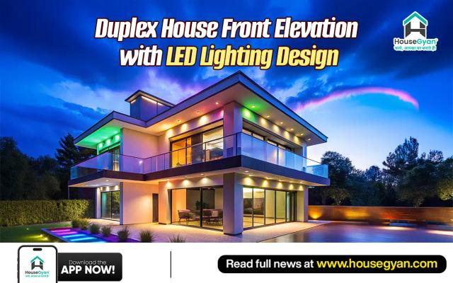 Duplex House Front Elevation with LED Lighting Design 2026