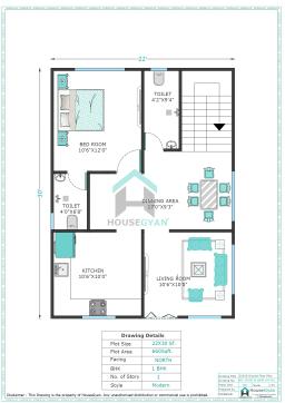 22X30 North Facing 1BHK Ground Floor House Plan | 660 Sqft Plot Floor Plan