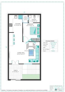 20X40 South Facing 1BHK Ground Floor House Plan | 800 Sqft Plot Floor Plan