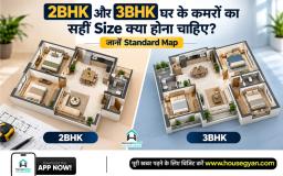 2BHK और 3BHK घर के कमरों का size