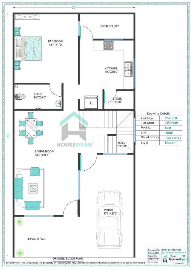 25X50 East Facing 4BHK First Floor House Plan | 1250 Sqft Plot Floor Plan 25X50 East Facing 4BHK First Floor House Plan