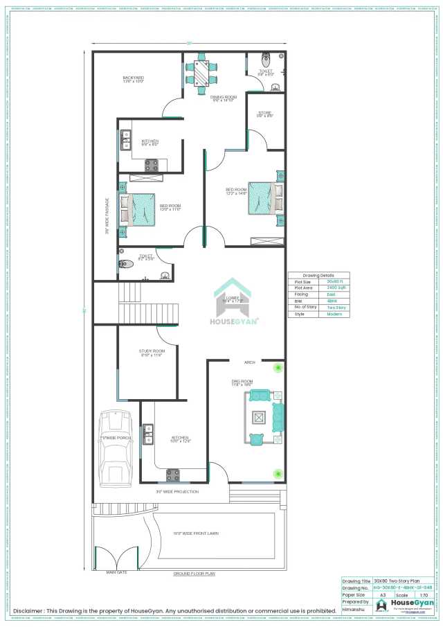 30X80 East Facing 4BHK First Floor House Plan | 2400 Sqft Plot Floor Plan 30X80 East Facing 4BHK First Floor House Plan