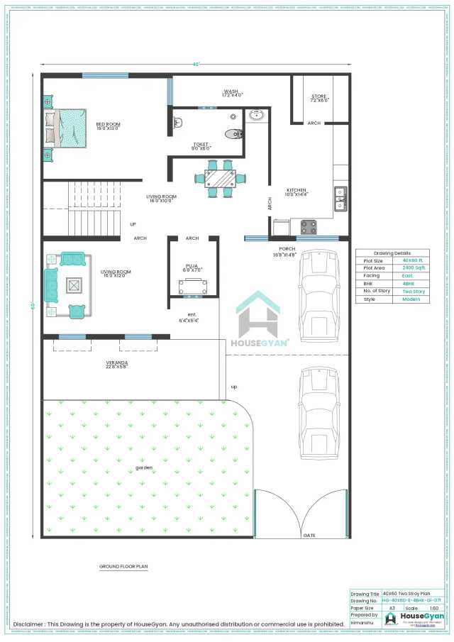 40X60 East Facing 4BHK First Floor House Plan | 2400 Sqft Plot Floor Plan 40X60 East Facing 4BHK First Floor House Plan