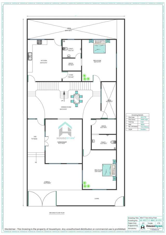 40X77 East Facing 4BHK First Floor House Plan | 3080 Sqft Plot Floor Plan 40X77 East Facing 4BHK First Floor House Plan