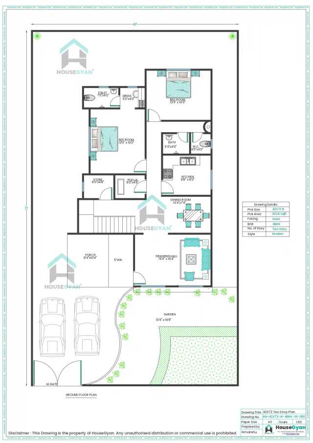 42X72 West Facing 4BHK First Floor House Plan | 3024 Sqft Plot Floor Plan 42X72 West Facing 4BHK First Floor House Plan