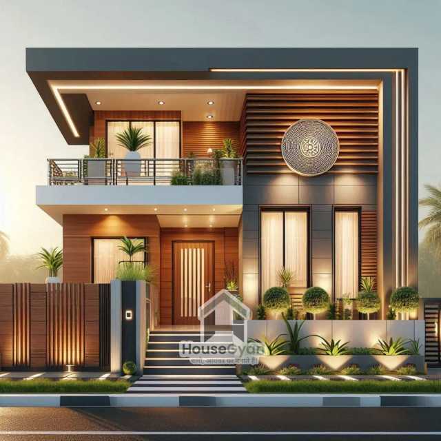 27x42 Double Storey 3D Front House Elevation Design 27x42 Double Storey 3D Front House Elevation Design