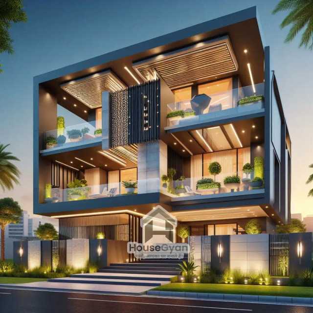 24x40 Triple Storey 3D Front House Elevation Design 24x40 Triple Storey 3D Front House Elevation Design