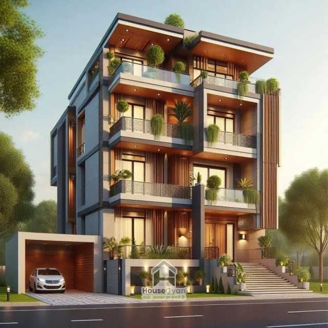 32X50 Four Storey 3D Front House Elevation Design 32X50 Four Storey 3D Front House Elevation Design