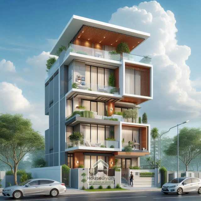 24x38 Fourth Floor 3D Front House Elevation Design 24X38 House Design