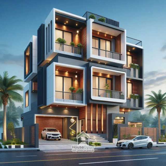 50X70 Triple Storey 3D Front House Elevation Design 50X70 Triple Storey 3D Front House Elevation Design