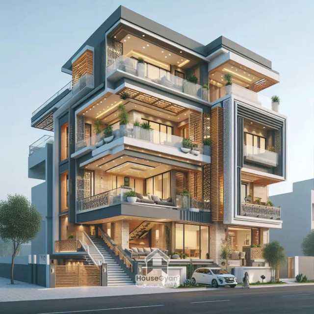 60X45 Four Storey 3D Front House Elevation Design 60X45 Four Storey 3D Front House Elevation Design