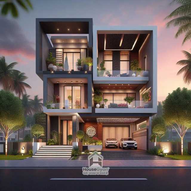 35X65 Triple Storey 3D Front House Elevation Design 35X65 Triple Storey 3D Front House Elevation Design