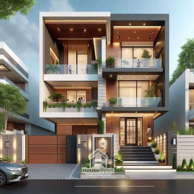 1000 sqft Triple Storey 3D Front House Elevation Design 1000 sqft Triple Storey 3D Front House Elevation Design
