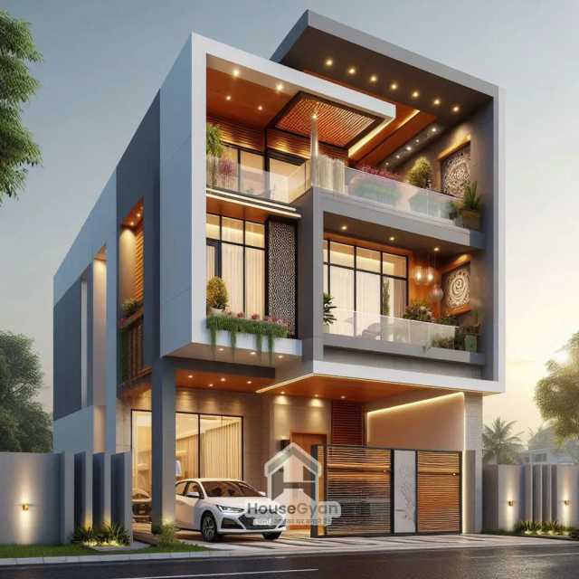 40X50 Triple Storey 3D Front House Elevation Design 40X50 Triple Storey 3D Front House Elevation Design