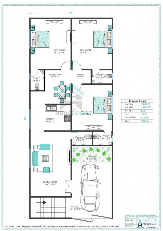 25X60 East Facing 3BHK Ground Floor House Plan | 1500 Sqft Plot Floor Plan 25X60 East Facing 3BHK Ground Floor House Plan | 1500 Sqft Plot Floor Plan