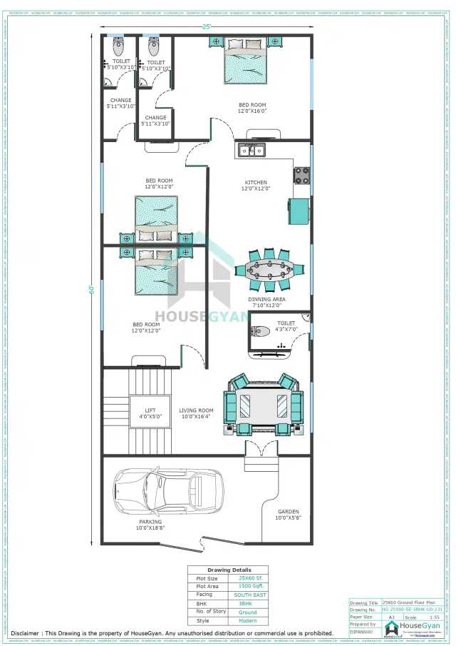 25X60 South East Facing 3BHK Ground Floor House Plan | 1500 Sqft Plot Floor Plan 25X60 South East Facing 3BHK Ground Floor House Plan | 1500 Sqft Plot Floor Plan