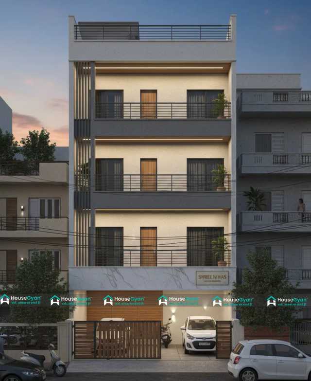 25x50 G+3 Modern House Front Elevation Design with Parking Space 25x50 G+3 Modern House Front Elevation Design with Parking Space