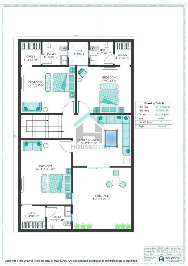 30X50 South East Facing 4BHK First Floor House Plan | 1500 Sqft Plot Floor Plan 30X50 South East Facing 4BHK First Floor House Plan | 1500 Sqft Plot Floor Plan