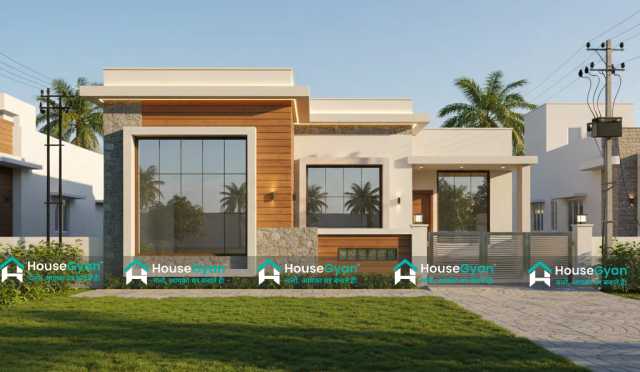 Modern Single Floor Home with Sleek Facade and Natural Textures Modern Single Floor Home with Sleek Facade and Natural Textures