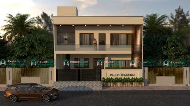 Elegant 3BHK Modern Front Elevation Design for 35×50 House Elegant 3BHK Modern Front Elevation Design for 35×50 House