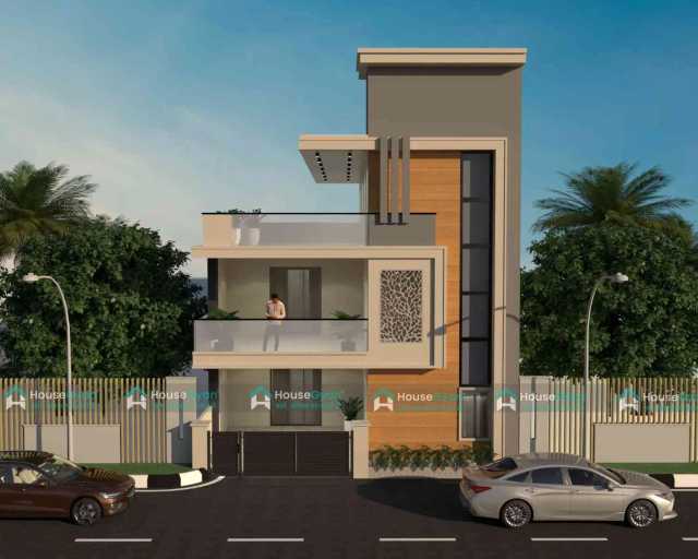 30x50 Duplex House Front Elevation with Sleek Balcony Design 30x50 Duplex House Front Elevation with Sleek Balcony Design