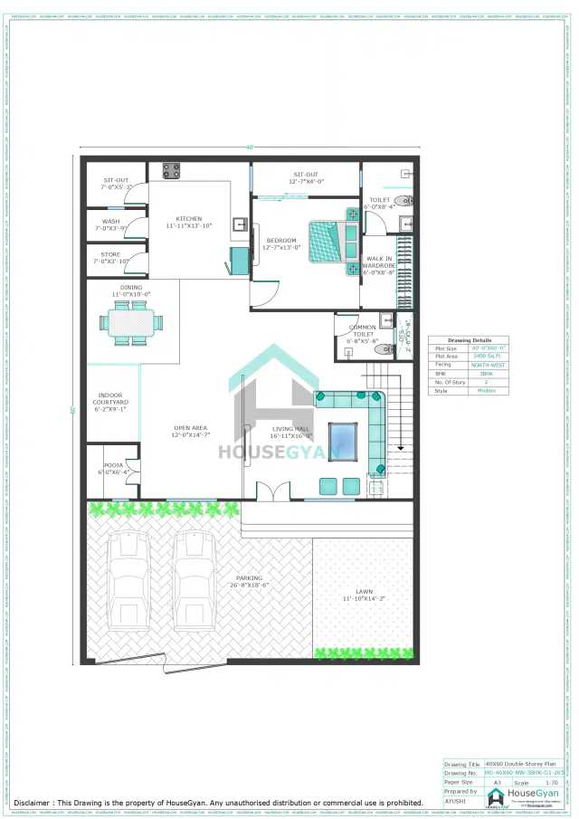 40X60 North West Facing 3BHK First Floor House Plan | 2400 Sqft Plot Floor Plan 40X60 North West Facing 3BHK First Floor House Plan | 2400 Sqft Plot Floor Plan