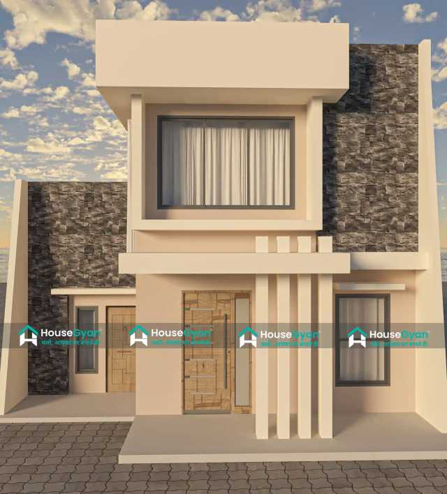 Modern 30x30 House Front Elevation Design with Stone Cladding Modern 30x30 House Front Elevation Design with Stone Cladding