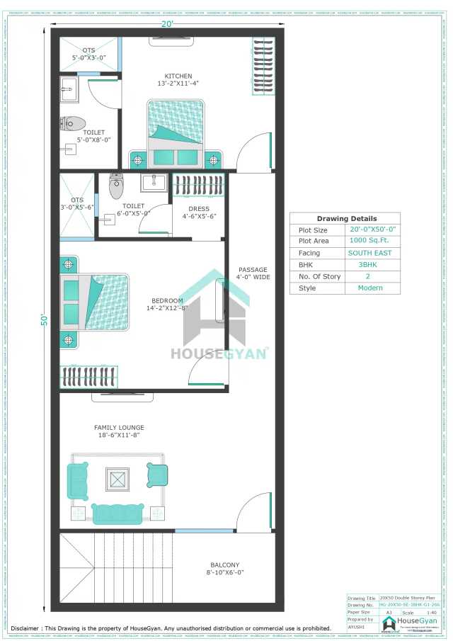 20X50 South East Facing 3BHK First Floor House Plan | 1000 Sqft Plot Floor Plan 20X50 South East Facing 3BHK First Floor House Plan | 1000 Sqft Plot Floor Plan