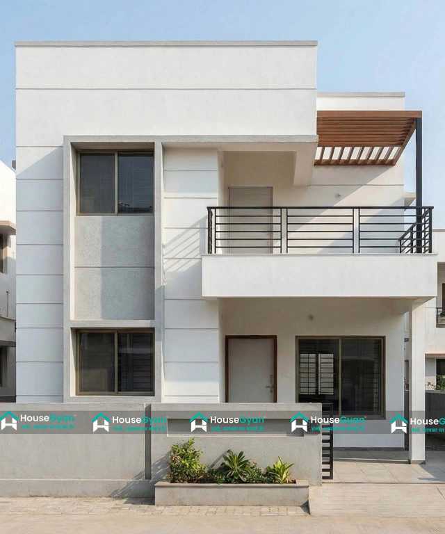 40X50 Modern Double Storey House Front Elevation with Sleek Balcony 40×50 Modern Double Storey House Front Elevation with Sleek Balcony