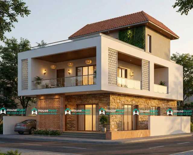 30X50 Ft Modern Double Storey House Front Elevation Design in India 30X50 Ft Modern Double Storey House Front Elevation Design in India