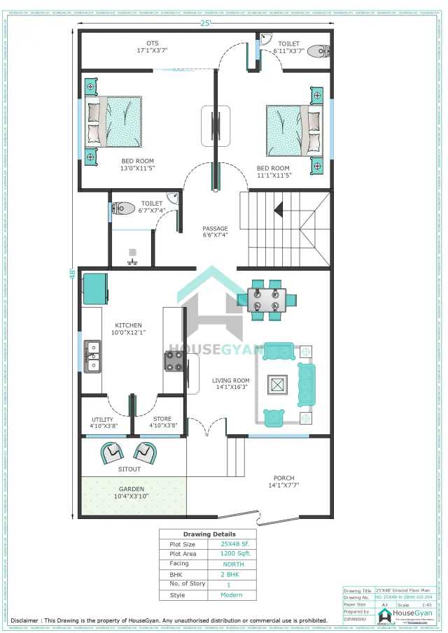 25X48 North Facing 2BHK Ground Floor House Plan | 1200 Sqft Plot Floor Plan 25X48 North Facing 2BHK Ground Floor House Plan | 1200 Sqft Plot Floor Plan