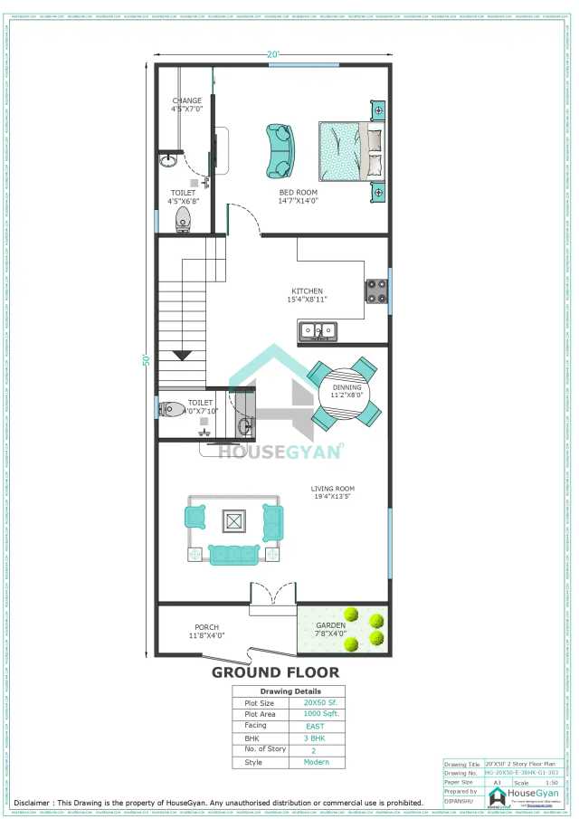 20X50 East Facing 3BHK First Floor House Plan | 1000 Sqft Plot Floor Plan 20X50 East Facing 3BHK First Floor House Plan | 1000 Sqft Plot Floor Plan