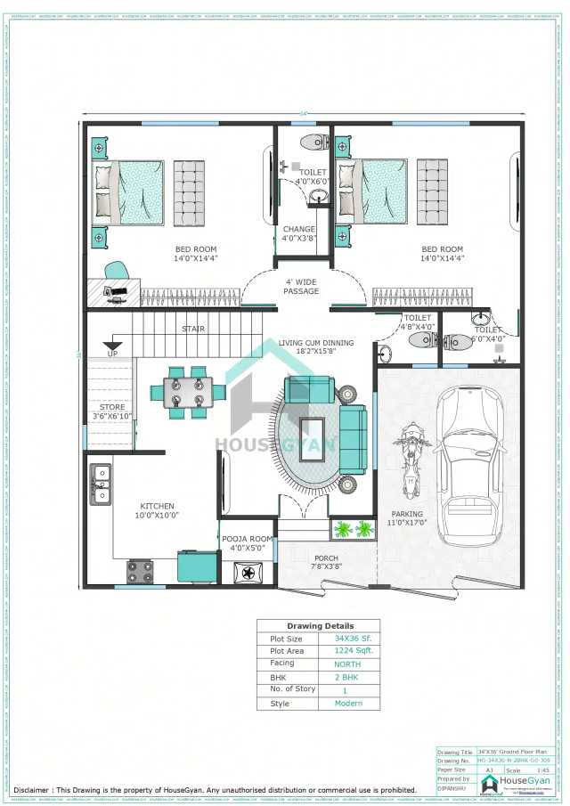 34X36 North Facing 2BHK Ground Floor House Plan | 1224 Sqft Plot Floor Plan 34X36 North Facing 2BHK Ground Floor House Plan | 1224 Sqft Plot Floor Plan